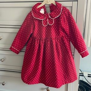 Bella Bliss beautiful red polka dot wool dress size 5, peter pan bow collar